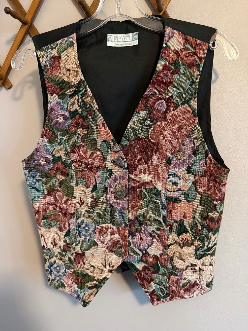 BRAEMAR PETITES Floral Tapestry Vest Vintage Cottagecore Sz P